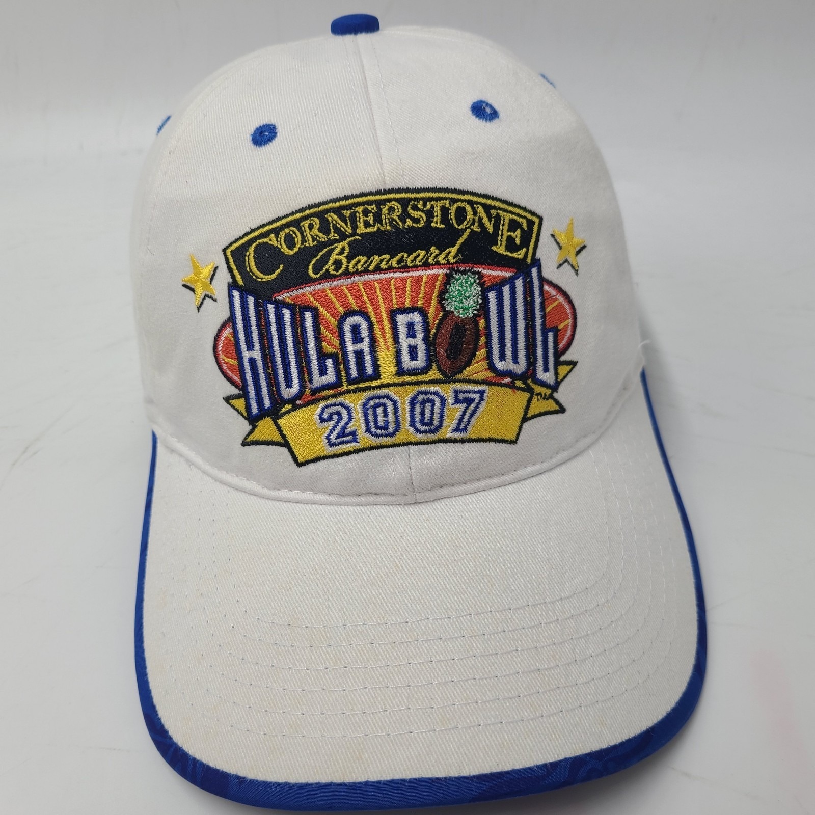 Hula Bowl Hat Strapback White Blue Ncaa Football 2007 Cornerstone Bancard Men